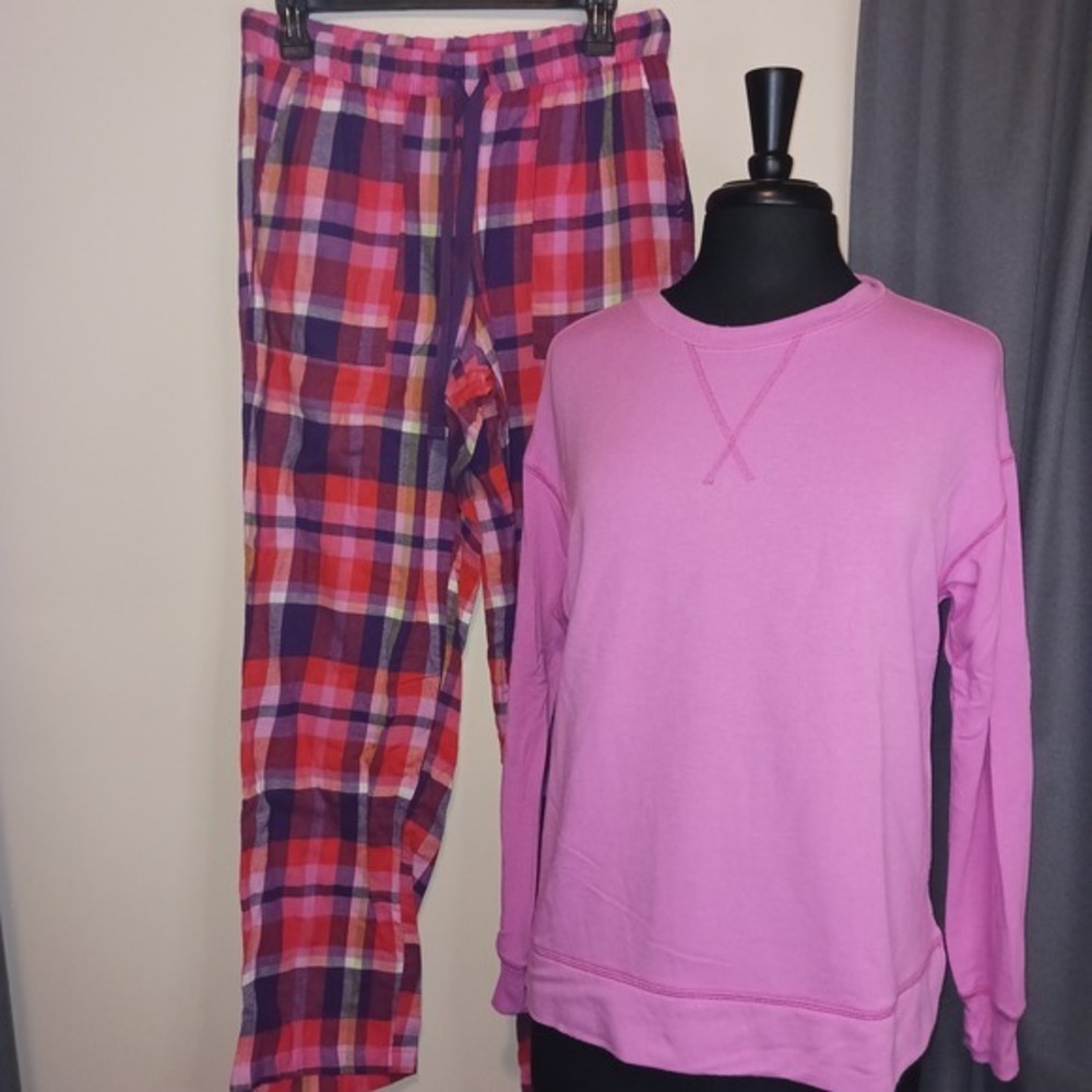 Joyspun Soft Comfy Pajama Set Pink Sweatshirt Plaid Pants Lounge pj Sleepwear‎ S